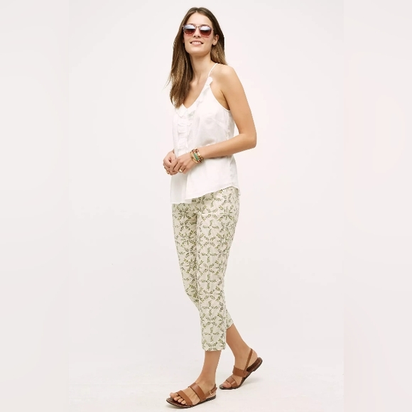 🆕Anthro Cartonnier Cream Medallion Charlie Trousers Cropped Pant Women's Size 4 - Picture 4 of 4